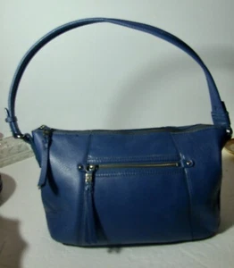 The Sak Collective Leather Keira Hobo Shoulder Bag Zip Pockets Tassels Blue - Picture 1 of 2