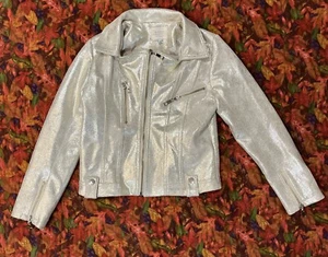 Hannah Banana Girls Jacket Size 12 Gold Faux Leather Short Biker Jacket EUC - Picture 1 of 6
