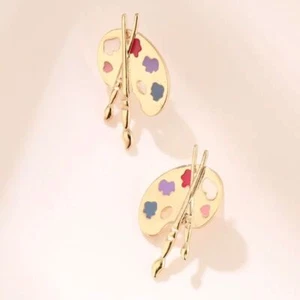 Palet de pintores en tono dorado con pinceles pendientes - Imagen 1 de 2