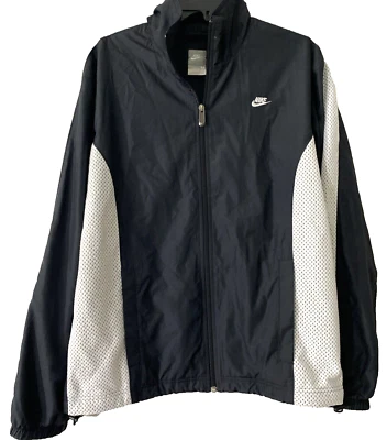 Винтажный Nike ветровка куртка черный белый молнии серебро ярлык мужской размер M-Y2K - Изображение 1 из 4