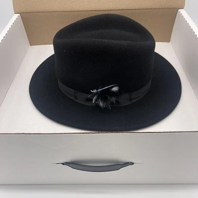 Vintage Royal Stetson Temple Fur Felt Fedora Hat Black Mens Sz Small - Image 1 of 4