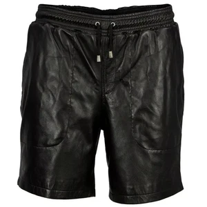 Pantalones Cortos de Cuero Negro Para Hombre 100% Piel de Oveja Genuina Deportes Gimnasio Pantalones Cortos Causales - Imagen 1 de 6