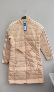 CHAQUETA ADIDAS ORIGINALS LARGA DELGADA BEIGE TALLA 12 NUEVA CON ETIQUETAS HASTA LA RODILLA CON CAPUCHA - Imagen 1 de 5