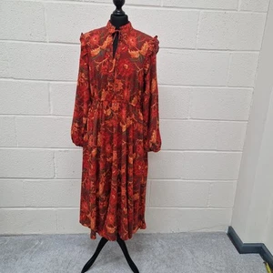 Vestido Joe Browns Midi Reino Unido 14 Floral Naranja Manga Larga Cuello en V Viscosa Carrera - Imagen 1 de 12