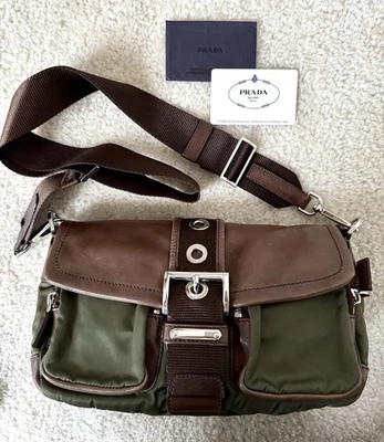 Vintage Prada tessuto Shoulder Bag Khaki Brown - Image 1 of 4