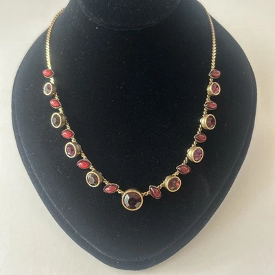 Pilgrim Danish Design Brass Purple Rhinestones and faux garnet 14-17" - Image 1 of 4