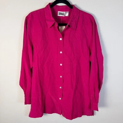 Camisa De Colección Nueva Con Etiquetas Chicos Para Mujer 2/L Oscura Fucsia Seda Lino Botón Delantero Audaz Foto 1 de 4