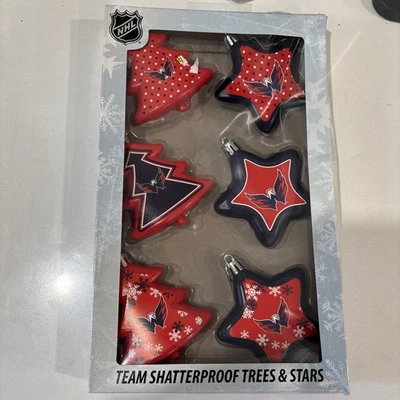FOCO Washington Capitals Paquete de 6 Árbol y Estrella NHL Hockey Conjunto de Adornos de Navidad Foto 1 de 4
