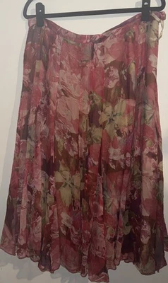 Jones Нью-Йорк Размер 16 XL Шелковая Юбка Midi Розовый Цветочный Струящийся Фея Романтический - Изображение 1 из 4