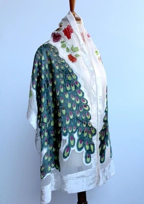 Elegante Nuevo Color Pavo Real Seda Burnout Terciopelo Chal Bufanda Envoltura Foto 1 de 4