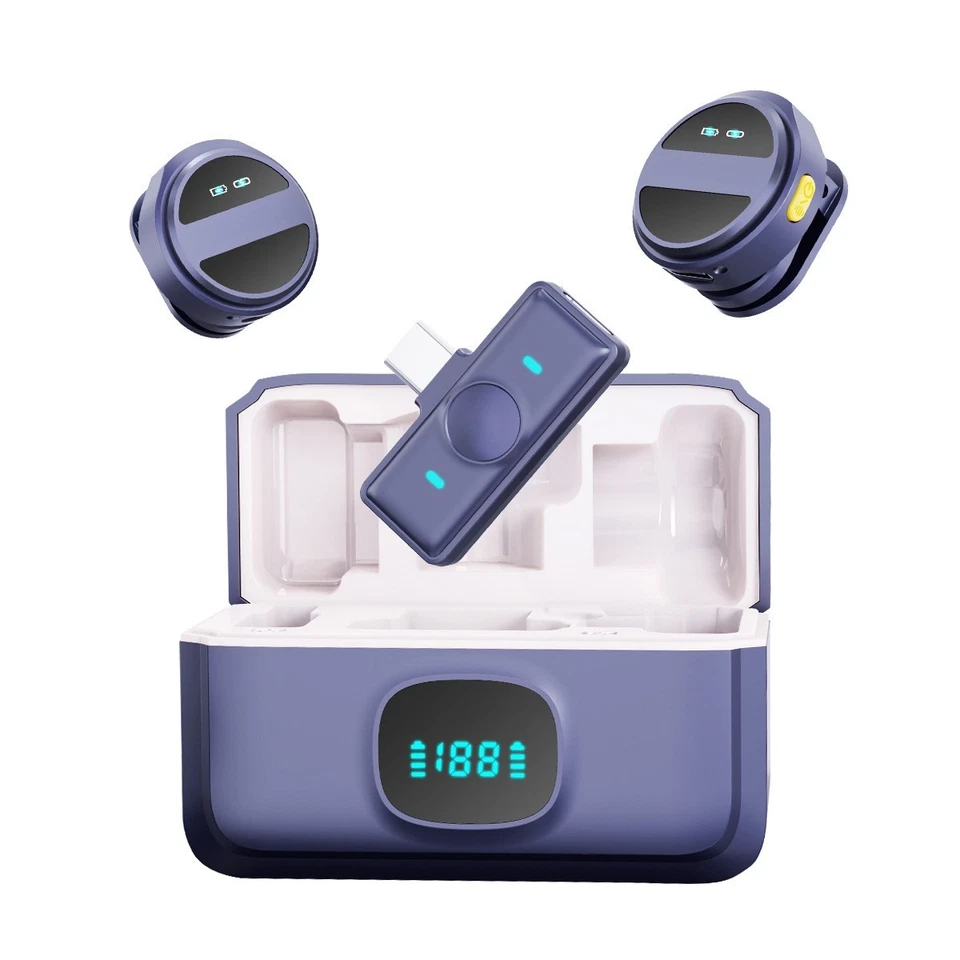 Juego de micrófono de solapa inalámbrico doble - 1 a 2 reducción de ruido USB-C y relámpago Foto 1 de 4