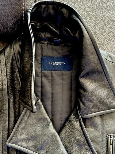 Giacca da motociclista vintage nera Burberry London da uomo in pelle trapuntata taglia 44US 54EU