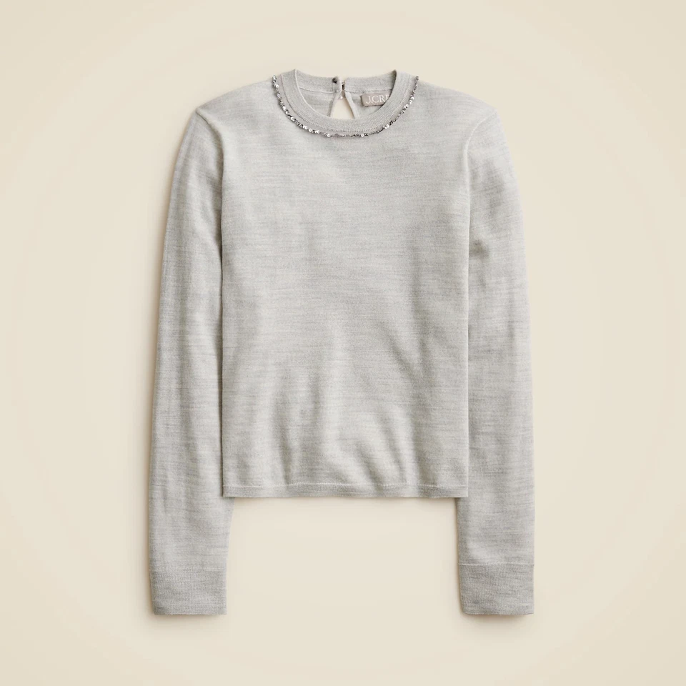 J.CREW Carolyn Embellished Fitted Sweater XS Gray Sequin Merino Wool CE699