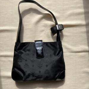 MCM Visetos Pattern Tote Bag One Shoulder Handbag Black Monogram Nylon Women's - Picture 1 of 9