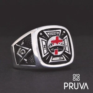 Y58 ANELLO CON SIGILLO IN ARGENTO STERLING MASSICCIO 925K PERSONALIZZATO PLACCATO ARGENTO MASSONICO 17mm - Foto 1 di 8