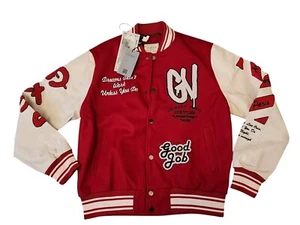 NWT Avenue George V Paris Varsity Red Jacket Patchwork Ivory Leather XLarge NEW - Picture 1 of 4