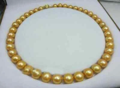 Top Grading AAAA 9-10MM SOUTH SEA NATURAL GOLDEN PEARL NECKLACE 18 inch Foto 1 de 4