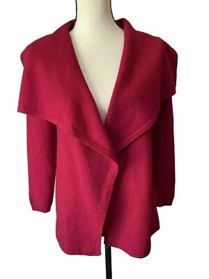 Valerie Bertinell Cardigan Cherry Red 100% Wool Knit Shawl Collar Open Front S - Image 1 of 4