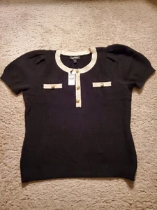 NEW EXPRESS Sweater Womens Large Black White Gold Buttons w/Tags $88 - Picture 1 of 7