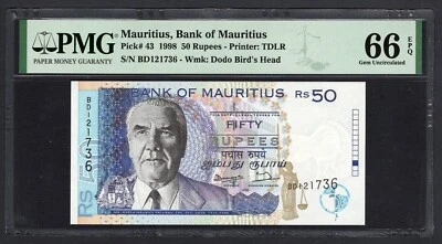 Mauritius 50 Rupees 1998 P43 Uncirculated Graded 66 - Image 1 of 2