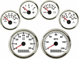 6 Gauge Set GPS 0-120MPH Speedometer Tachometer Fuel Volt Oil Water Temp Red LED - Bild 1 von 7