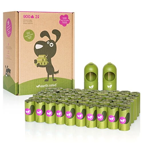 Earth Rated BIOSINGLE60 9 x 13 inch Dispensers with Poop Bags for Dogs, Lavender - 900 Count