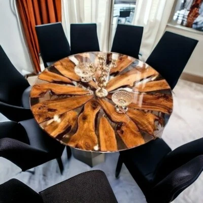 Clear Round Epoxy Resin Tabletop | Gloss Finish | Custom Handmade Modern Art - Image 1 of 4