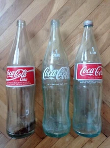 COCA COLA vintage Yugoslavia Glass Bottles 80s 3 Different Cap 1 Litar Rare - Picture 1 of 14