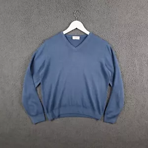 GRAN SASSO Jumper Mens L Large Blue 100% Virgin Wool V Neck Sweater Italy Made - Picture 1 of 8