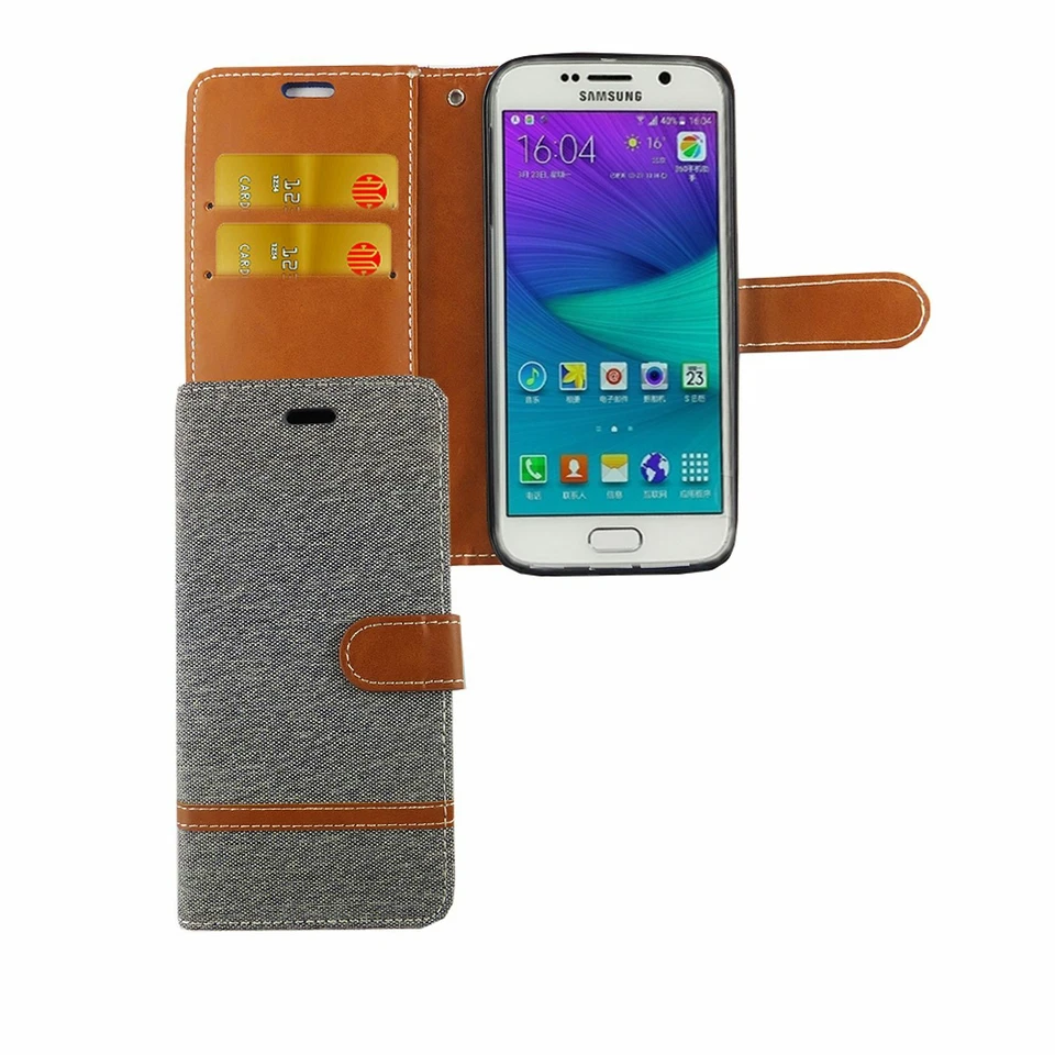 Phone Case for Samsung Galaxy S6 Edge Case Wallet Cover 360 Case Gray - Image 1 of 3