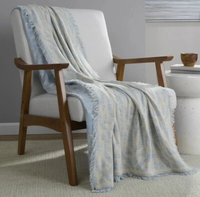  Manta de punto con flecos mezcla de algodón 50 in x 60 en azul Foto 1 de 4