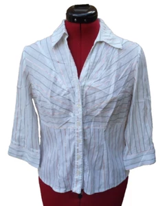 COUNTRY CASUALS CC White Pink Mix Striped 3/4 Sleeve Blouse Shirt Size 8 Petite - Picture 1 of 10