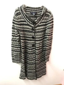 French Connection XL 100% Wool Tunic Coat Black & Gray Cardigan Sweater Euc Lkn - Picture 1 of 5