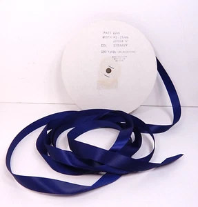 VINTAGE RIBBON ROLL Beaded Edge Satin, Navy Blue #370, 93.5 yds X 5/8” Polyester - Picture 1 of 7