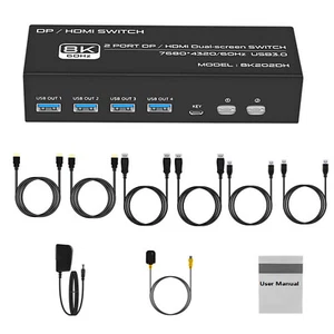 2 In 2 Out 8K@60Hz DP HDMI2.1 USB3.0 KVM Switcher 2x2 For 2 Computers 2 Monitors - Photo 1/14