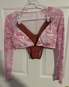 No Boundaries zweiteiliger Badeanzug rosa und weiß Schwimmoberteil Unterteil Größe Medium neu - Bild 1 von 7