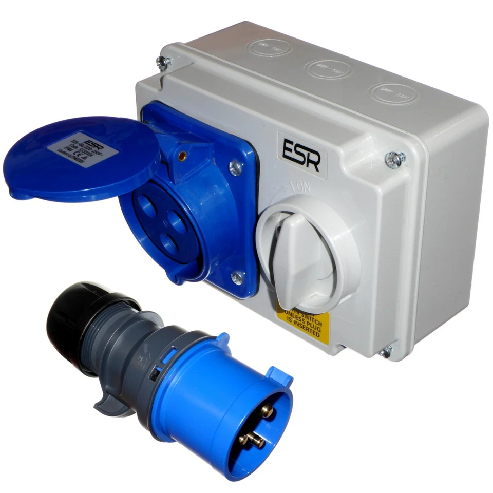 32 Amp 230v 3 Pin Interlock Socket Switched 2p E Single Phase Blue