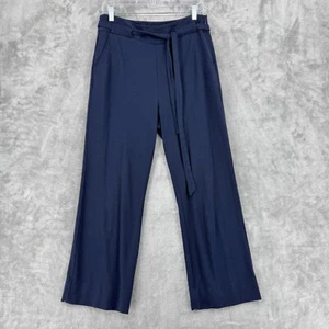 Cabi Pants Womens 8 Wide Leg Easy Crop Jersey Knit Belted Casual Zip Navy Blue - Picture 1 of 11