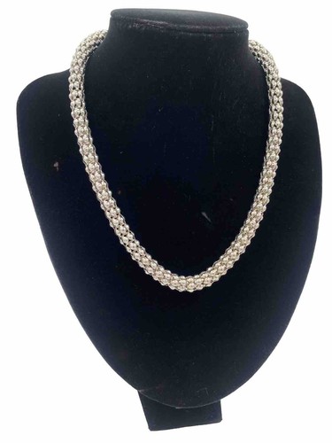 VETEMENTS Collana intreccio cesto tono argento tubo 16” popcorn maglia catena leggera nana