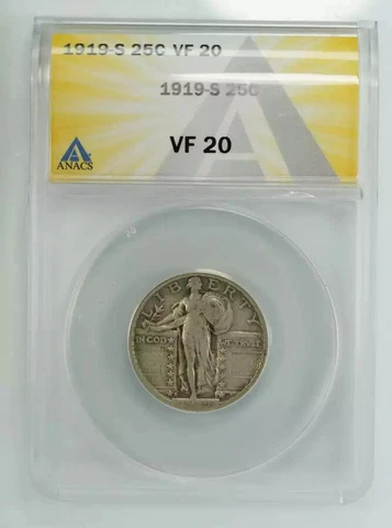 1919 S STANDING LIBERTY QUARTER 25C ANACS VF 20 VERY FINE - FULL DATE (856) Cover