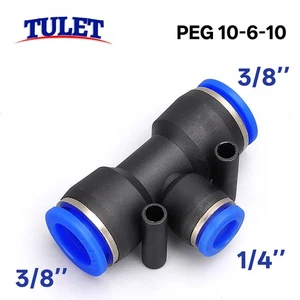 5x Pneumatic Reduced Tee Union Air Push In Fitting Tube OD 3/8" To OD 1/4" - Picture 1 of 3
