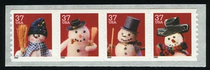 US #3680-3 3680-3683 3683a 37¢ Weihnachten Schneemänner Streifen 4 F-VF NH MNH - Bild 1 von 1