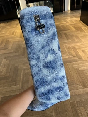 GIVENCHY NIB $2650. Shark Lock Knee High Denim With Blue  Floral Embroidery S9 - Image 1 of 4