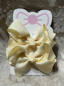 Ivory Hair Bow Clips Grosgrain Ribbon Double Bow Fashion Girl Hair Barrette Set - Picture 1 of 5