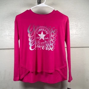 Camiseta rosa manga larga Converse gráfica para niñas nueva con etiquetas talla mediana - Imagen 1 de 4