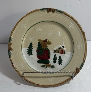 St Nicholas Square Heartland 9.25" Dinner Plate Moose Snowy Cabin - Picture 1 of 2