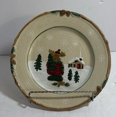 St Nicholas Square Heartland 9.25" Dinner Plate Moose Snowy Cabin - Image 1 of 2