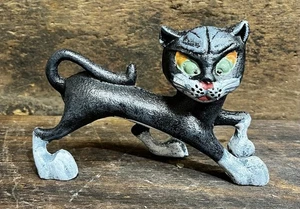 Black Cat w/ Green Eyes Crawling Cast Iron Figurine Door Stop, 5” x 8” - Picture 1 of 4