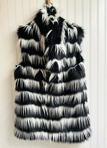 Safari By IMposter Faux Fur Vest Jacket Coat Black And White Vegan M - Picture 1 of 11