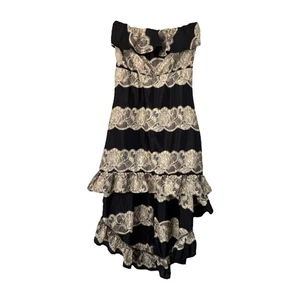 Vintage 90s Lace Print Women’s L Y2k Asymmetric Ruffle Hem Dress Midi Whimsigoth - Bild 1 von 7